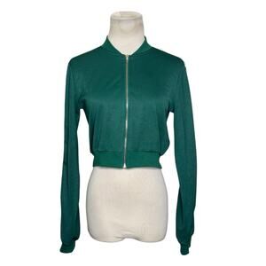 Fashion Nova Basic Activewear green cropped zippered Jacket size Small